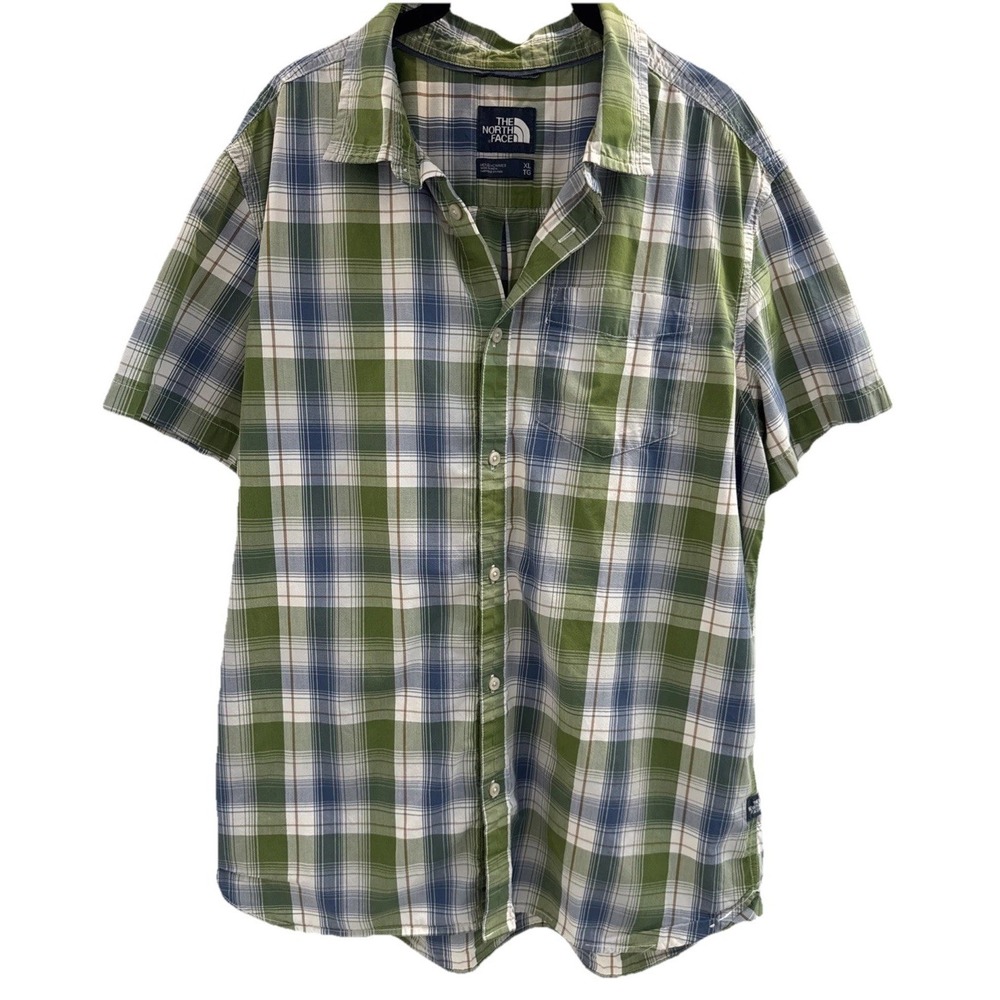 The North Face Plaid Short Sleeve Button Shirt Green‎ Blue Men's XL Gorpcore